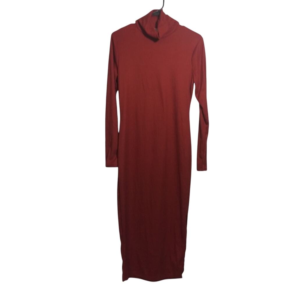 Sweet Adelyn Rust Red Ribbed Turtleneck Long Sleeve Dress Casual Size M